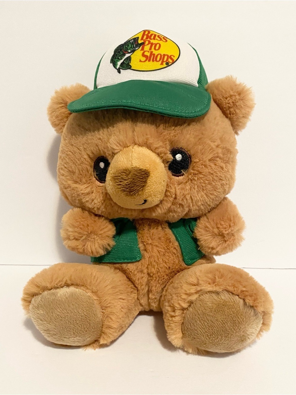 Bass Pro Shops Brown Teddy Bear Plush Stuffed Animal Green Hat Vest Fishing Toy